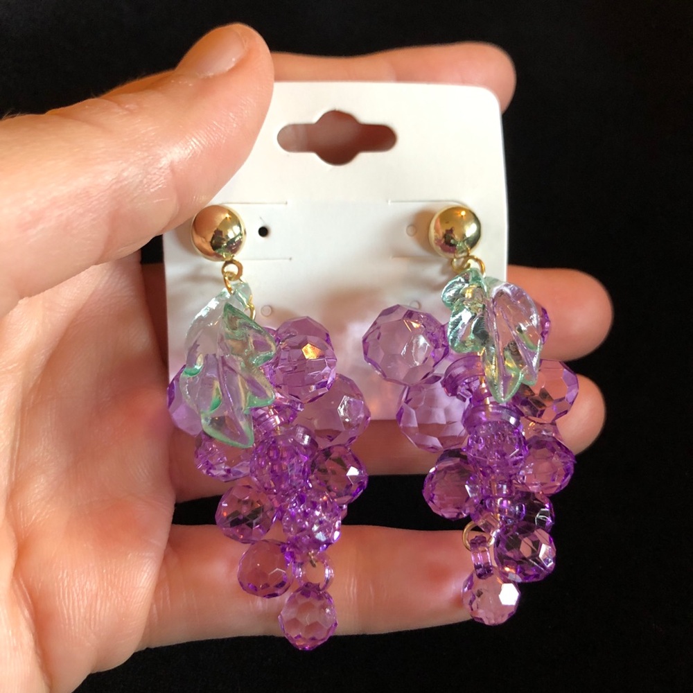 Elegant Purple Beaded Grape Shaped Earrings
